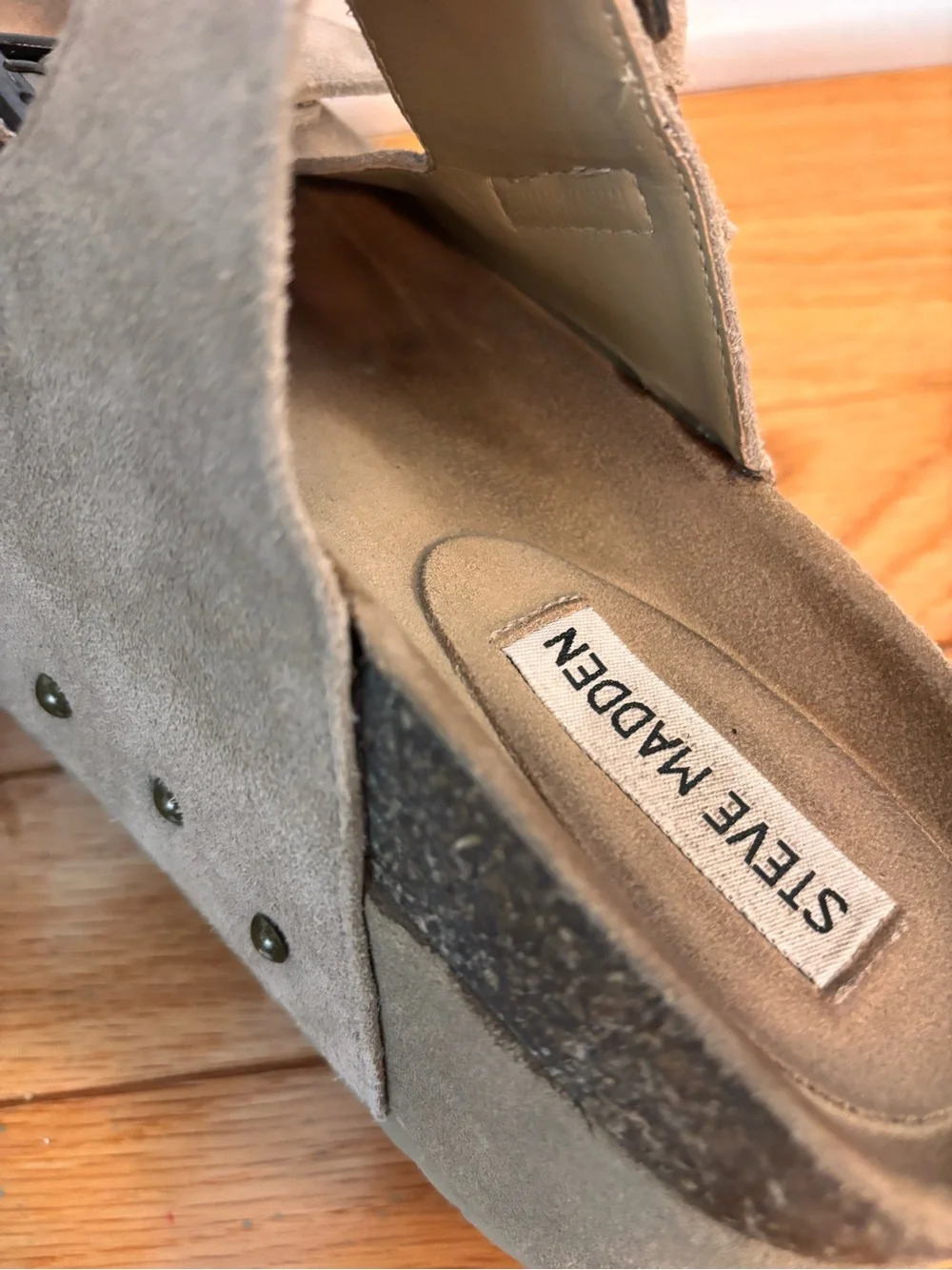 Steve Madden KALI Platform Sandals Taupe Suede Double Buckle Womens 7